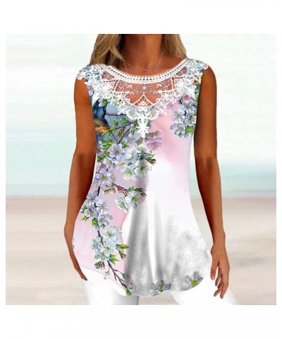 Womens Tops 2023 Dressy Casual Short Sleeve V Neck T Shirts Cute Floral Print Lace Loose Fit Summer Fashion Blouse H03_pink $...