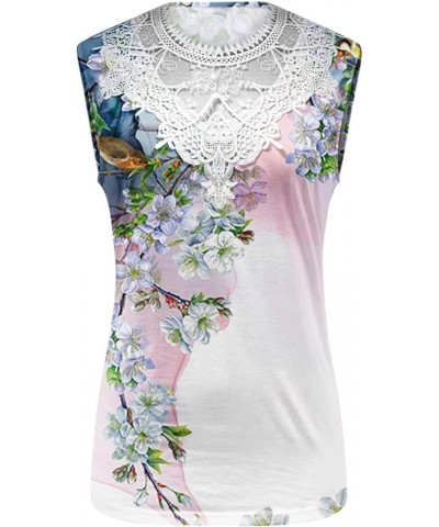 Womens Tops 2023 Dressy Casual Short Sleeve V Neck T Shirts Cute Floral Print Lace Loose Fit Summer Fashion Blouse H03_pink $...