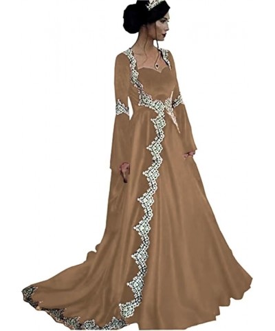 Women's Elegant Medieval Evening Formal Dresses Long Sleeves Velvet Wedding Bride Gown 1-khaki $59.40 Dresses