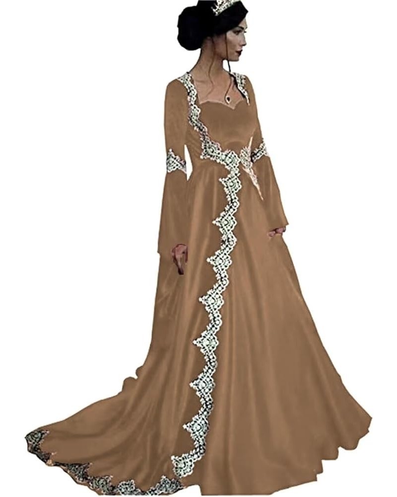 Women's Elegant Medieval Evening Formal Dresses Long Sleeves Velvet Wedding Bride Gown 1-khaki $59.40 Dresses