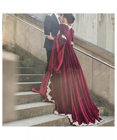 Women's Elegant Medieval Evening Formal Dresses Long Sleeves Velvet Wedding Bride Gown 1-khaki $59.40 Dresses