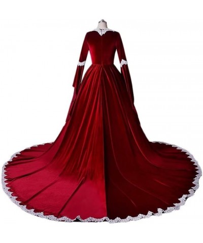 Women's Elegant Medieval Evening Formal Dresses Long Sleeves Velvet Wedding Bride Gown 1-khaki $59.40 Dresses