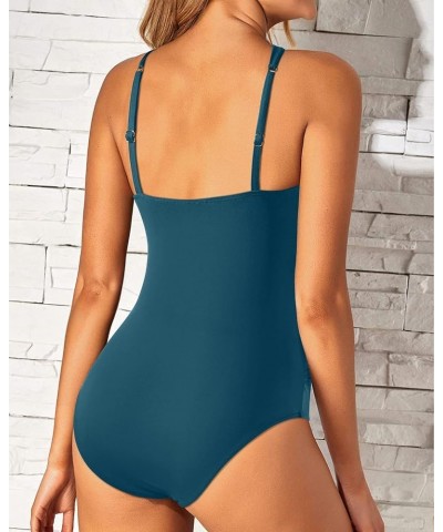 High Neck One Piece Swimsuit for Women Tummy Control Bathing Suit Criss Cross with O-Ring Cutout Swimwear Turquoise $15.20 Sw...