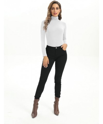 Women's Lightweight Turtleneck Long Sleeve Basic Tops Casual Trendy Outfits White $6.75 Sweaters