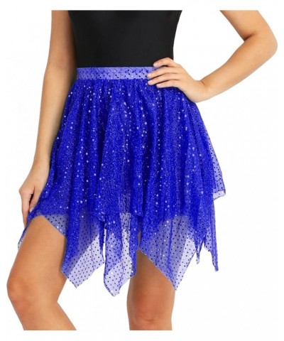 Women's Chiffon Irregular Ballet Skirt Warp Skate Over Scarf Dress Sequins Blue $8.81 Skirts