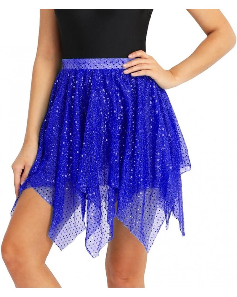 Women's Chiffon Irregular Ballet Skirt Warp Skate Over Scarf Dress Sequins Blue $8.81 Skirts