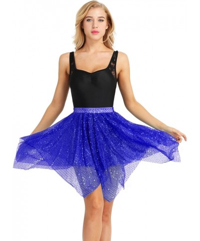 Women's Chiffon Irregular Ballet Skirt Warp Skate Over Scarf Dress Sequins Blue $8.81 Skirts