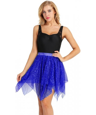 Women's Chiffon Irregular Ballet Skirt Warp Skate Over Scarf Dress Sequins Blue $8.81 Skirts