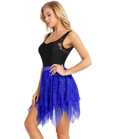 Women's Chiffon Irregular Ballet Skirt Warp Skate Over Scarf Dress Sequins Blue $8.81 Skirts