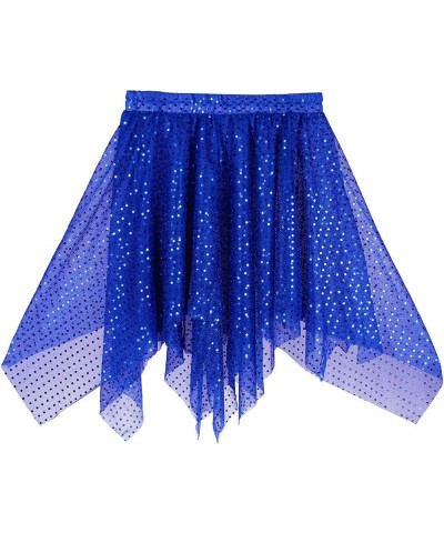 Women's Chiffon Irregular Ballet Skirt Warp Skate Over Scarf Dress Sequins Blue $8.81 Skirts