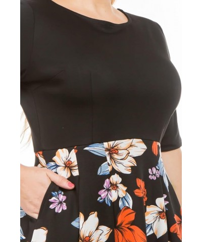 Plus Size Dresses for Women Fit and Flare Floral Print Casual Fall Crew Neck Skater Midi Dress with Pocket Black $16.73 Dresses