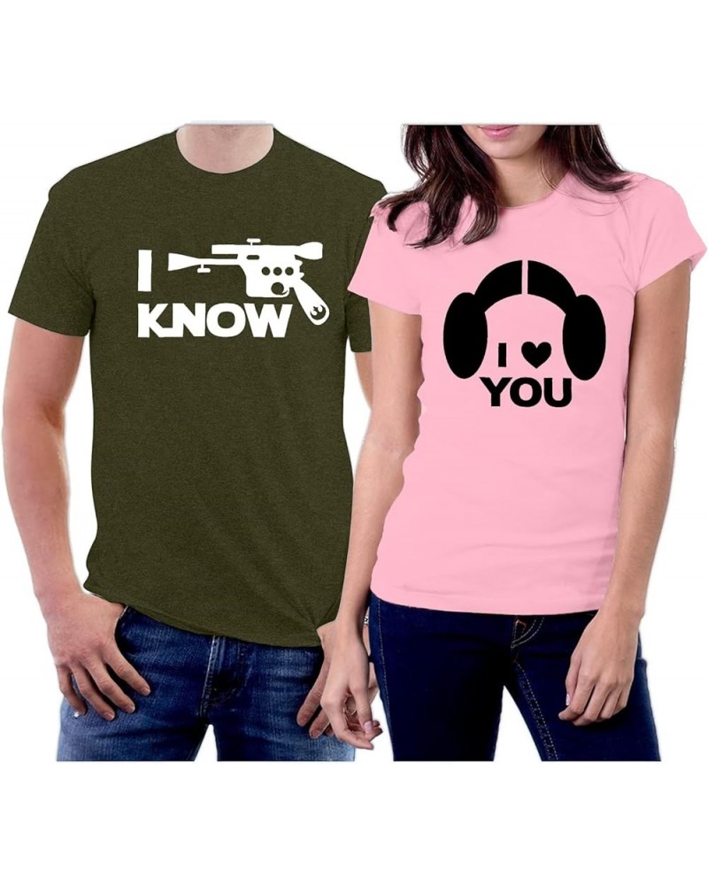 Couple Shirt Princes Leia Hon Solo T-Shirt I Love You I Know Letter Tee Valentine's Day Gift Tops Light Pink $12.34 T-Shirts