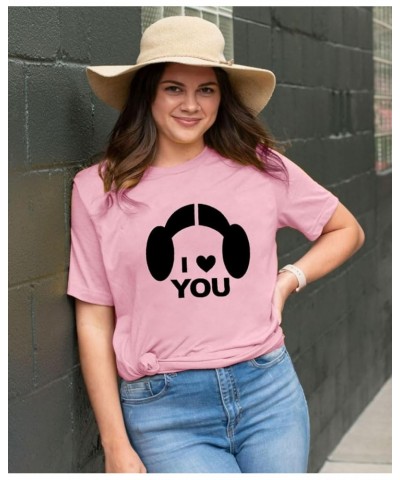 Couple Shirt Princes Leia Hon Solo T-Shirt I Love You I Know Letter Tee Valentine's Day Gift Tops Light Pink $12.34 T-Shirts