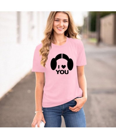 Couple Shirt Princes Leia Hon Solo T-Shirt I Love You I Know Letter Tee Valentine's Day Gift Tops Light Pink $12.34 T-Shirts