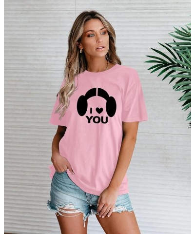 Couple Shirt Princes Leia Hon Solo T-Shirt I Love You I Know Letter Tee Valentine's Day Gift Tops Light Pink $12.34 T-Shirts