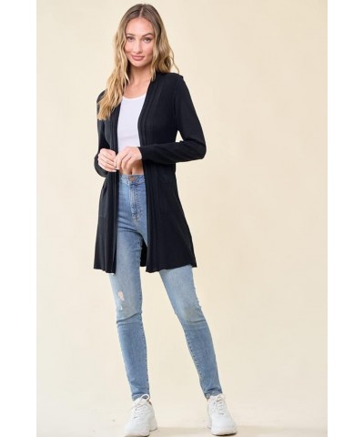 Women's Casual Lightweight Long Sleeve Cardigan Soft Drape Open Front with Pocket Crochet Sweater Black $14.40 Sweaters