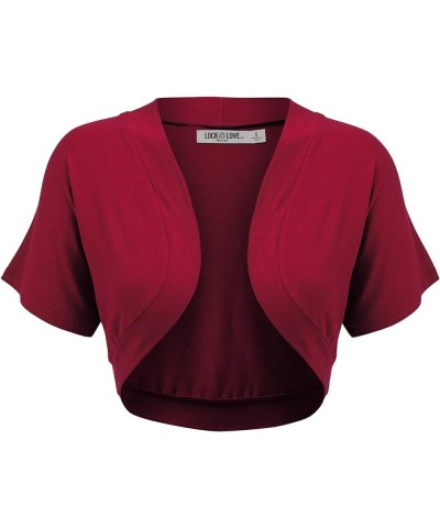 Women's Versatile Open Front Lightweight Short Sleeve Bolero Shrug Wsk1785_wine $12.35 Sweaters