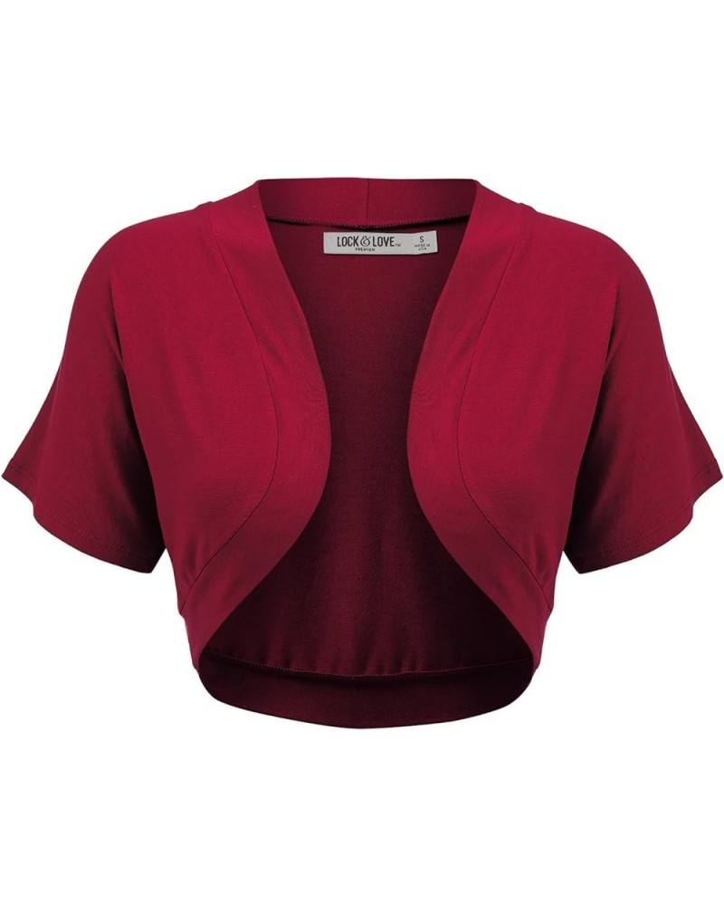 Women's Versatile Open Front Lightweight Short Sleeve Bolero Shrug Wsk1785_wine $12.35 Sweaters