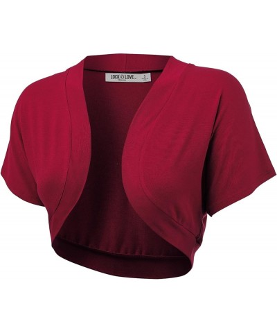 Women's Versatile Open Front Lightweight Short Sleeve Bolero Shrug Wsk1785_wine $12.35 Sweaters