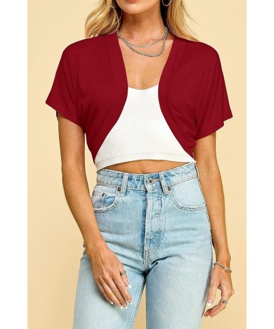 Women's Versatile Open Front Lightweight Short Sleeve Bolero Shrug Wsk1785_wine $12.35 Sweaters