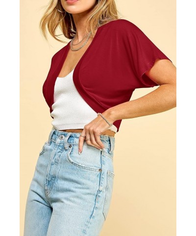 Women's Versatile Open Front Lightweight Short Sleeve Bolero Shrug Wsk1785_wine $12.35 Sweaters