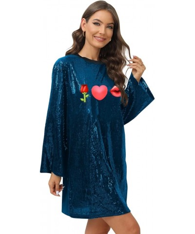 Women's Sparkly Sequin Short Sleeve T-Shirt Dress Casual Loose Cute Tunic Blouse F Blue $16.79 Tops