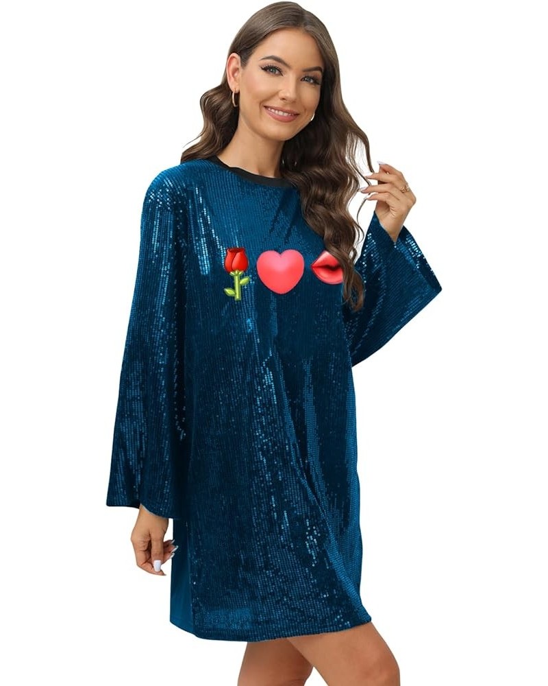 Women's Sparkly Sequin Short Sleeve T-Shirt Dress Casual Loose Cute Tunic Blouse F Blue $16.79 Tops