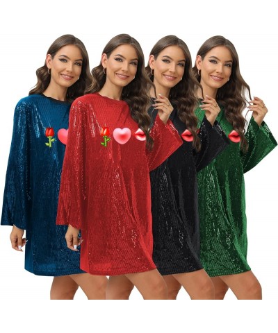 Women's Sparkly Sequin Short Sleeve T-Shirt Dress Casual Loose Cute Tunic Blouse F Blue $16.79 Tops