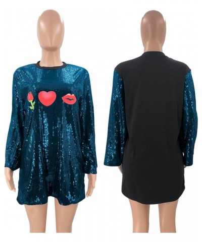 Women's Sparkly Sequin Short Sleeve T-Shirt Dress Casual Loose Cute Tunic Blouse F Blue $16.79 Tops