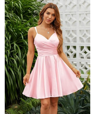 V Neck Satin Homecoming Dresses Short for Teens Spaghetti Straps Prom Party Cocktail Dresses with Pockets YZTS072 Mint $31.25...