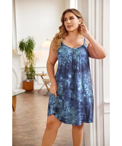 Womens Plus Size Nightgown Sleeveless Sleepwear Sleep Tank Chemise Sleepshirts Slip Night Dress (L-5XL) Die-dry Blue $10.43 S...