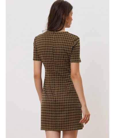 Work Dresses for Women's Short Sleeve Vintage Houndstooth Pencil Sheath Dress Brown $22.39 Dresses