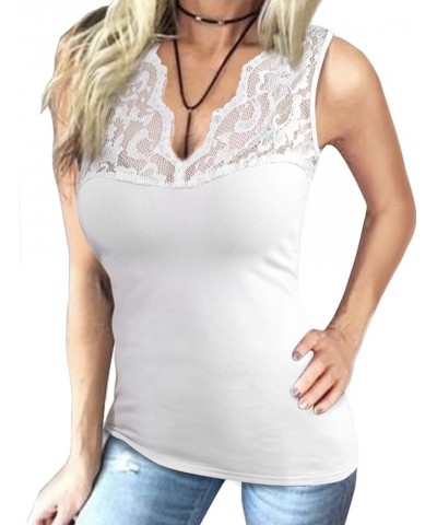 Women Camis Shirts Tanks Top Basic Sexy V Neck Sleeveless Sliming Lace Details Vest Aa-off White $11.87 Tops