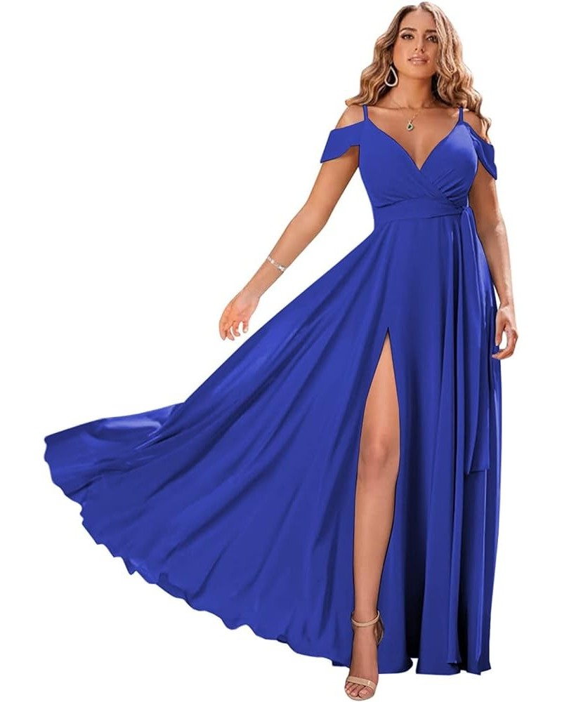 Women's Off The Shoulder Long Bridesmaid Dresses for Wedding Chiffon Ruched Formal Evening Gowns with Slit Royal Blue $27.50 ...