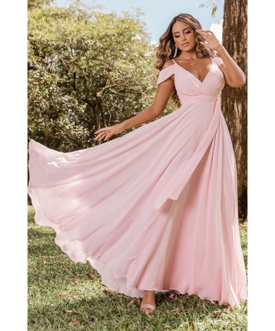 Women's Off The Shoulder Long Bridesmaid Dresses for Wedding Chiffon Ruched Formal Evening Gowns with Slit Royal Blue $27.50 ...