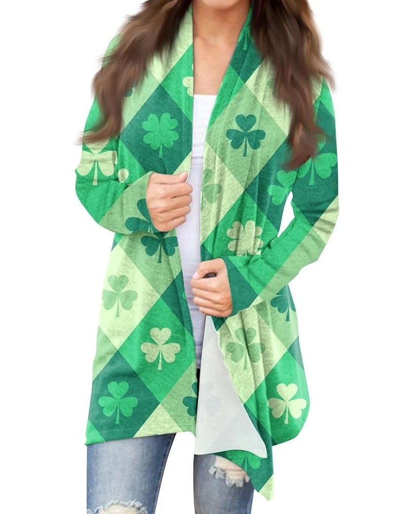 Cardigan for Women, St. Patrick's Four Leaf Clover Long Sleeve Cardigan Plus Size Open Front Lightweight Cardigans 5-mint Gre...