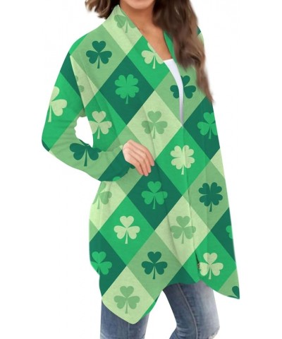 Cardigan for Women, St. Patrick's Four Leaf Clover Long Sleeve Cardigan Plus Size Open Front Lightweight Cardigans 5-mint Gre...