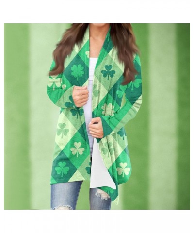 Cardigan for Women, St. Patrick's Four Leaf Clover Long Sleeve Cardigan Plus Size Open Front Lightweight Cardigans 5-mint Gre...