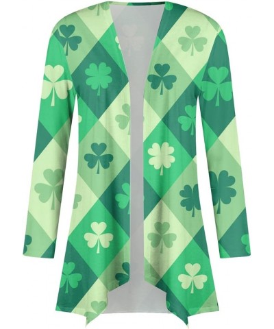 Cardigan for Women, St. Patrick's Four Leaf Clover Long Sleeve Cardigan Plus Size Open Front Lightweight Cardigans 5-mint Gre...