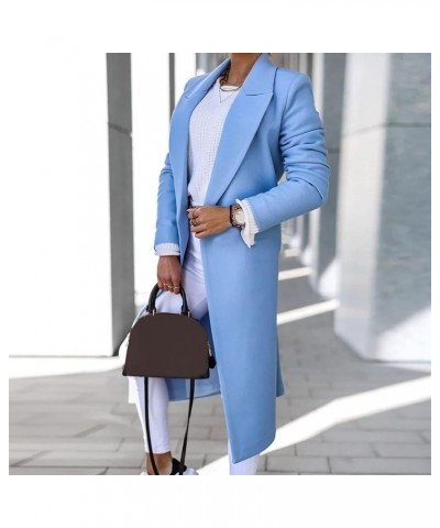 Women's Basic Essential Double Breasted Midi Wool Blend Pea Coats 2022 Blazer Jackets for Women Winter Coat 05-light Blue $7....