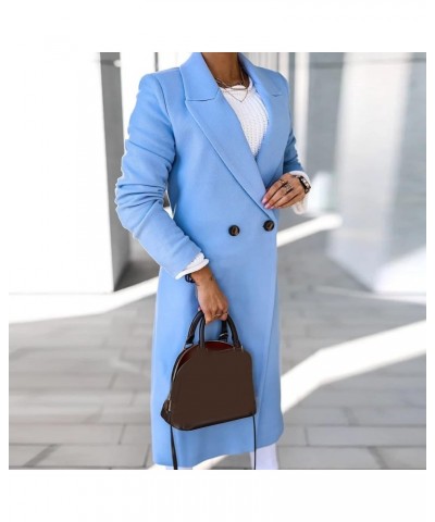 Women's Basic Essential Double Breasted Midi Wool Blend Pea Coats 2022 Blazer Jackets for Women Winter Coat 05-light Blue $7....