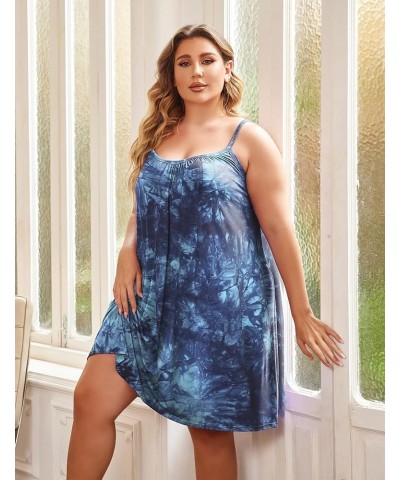 Womens Plus Size Nightgown Sleeveless Sleepwear Sleep Tank Chemise Sleepshirts Slip Night Dress (L-5XL) Die-dry Blue $10.43 S...