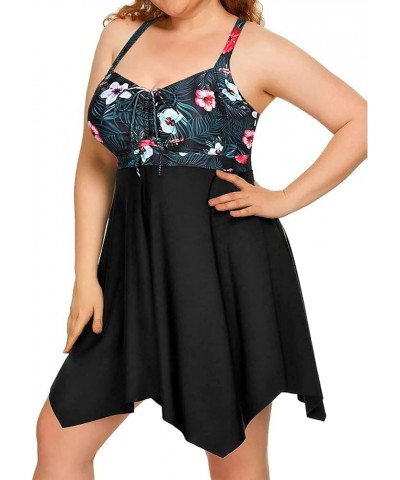 Plus Size Two Piece Swimdress with Boyshorts for Women Flowy Swimsuits Tummy Control Tankini Bathing Suits Black and Flower $...