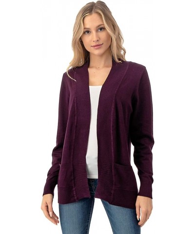 Women's Open Front Long Sleeve Cardigan Sweater with Pockets Darkpurple $10.80 Sweaters