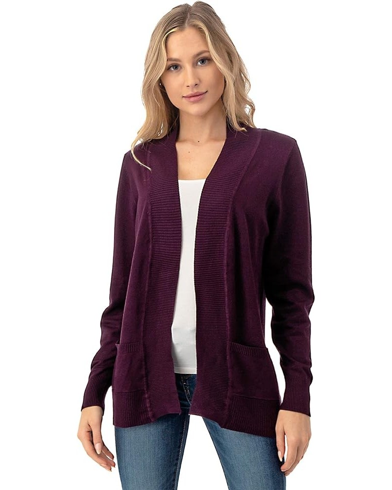 Women's Open Front Long Sleeve Cardigan Sweater with Pockets Darkpurple $10.80 Sweaters