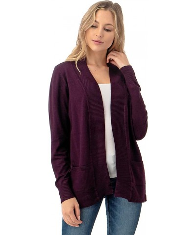 Women's Open Front Long Sleeve Cardigan Sweater with Pockets Darkpurple $10.80 Sweaters