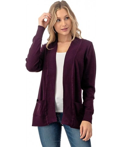 Women's Open Front Long Sleeve Cardigan Sweater with Pockets Darkpurple $10.80 Sweaters