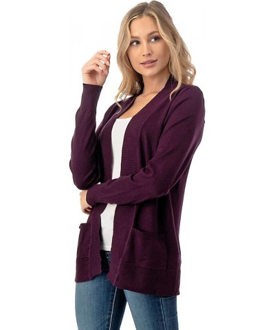 Women's Open Front Long Sleeve Cardigan Sweater with Pockets Darkpurple $10.80 Sweaters