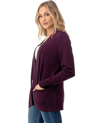 Women's Open Front Long Sleeve Cardigan Sweater with Pockets Darkpurple $10.80 Sweaters