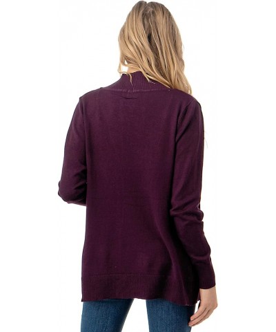 Women's Open Front Long Sleeve Cardigan Sweater with Pockets Darkpurple $10.80 Sweaters